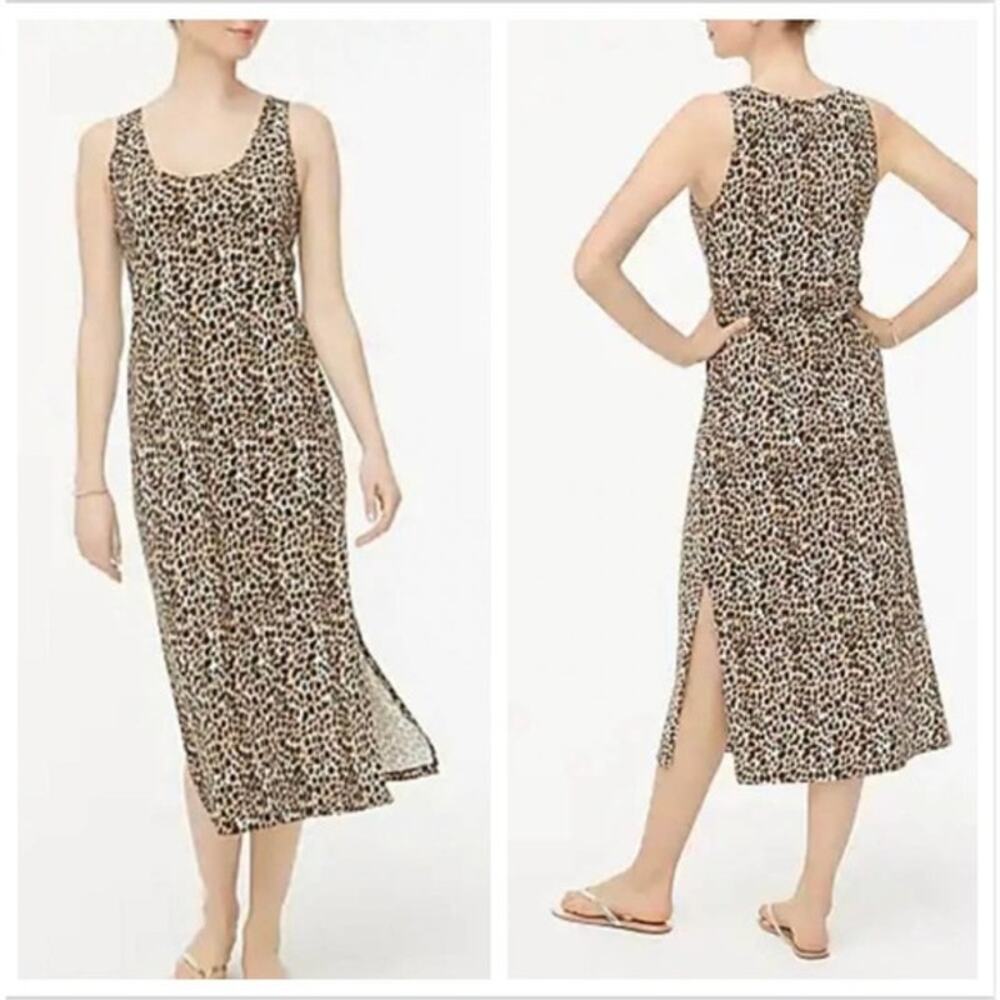 J. Crew Cotton Midi Tank Dress Leopard Cheetah Print Side Slits Small